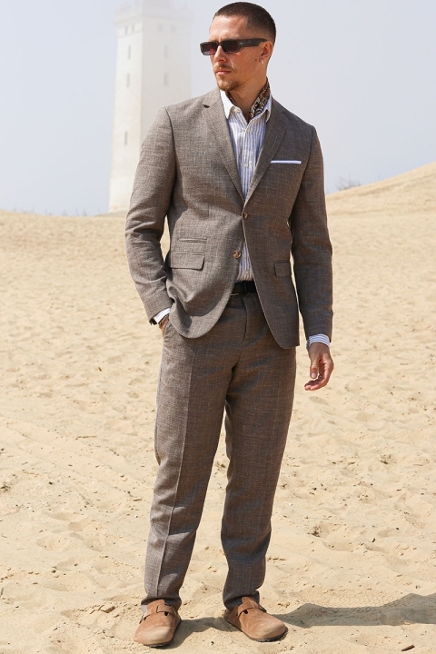 Selected Slim Oasis Linnen Suit Dark Sand Melange