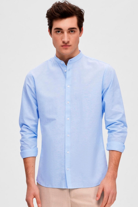 Selected SLHSLIMNEW-LINEN SHIRT LS BAND W Cashmere Blue