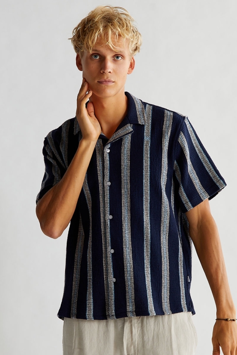 Woodbird Hale Striped Shirt Navy