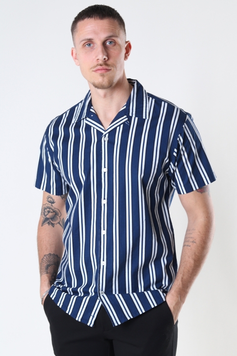 Kronstadt Cuba printed stripe s/s shirt Navy