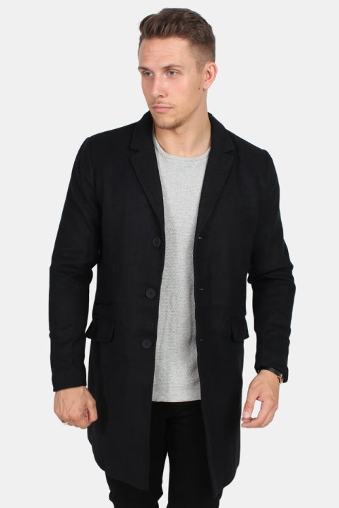 Only & Sons Julian Solid Wool Wollen Jas Sort