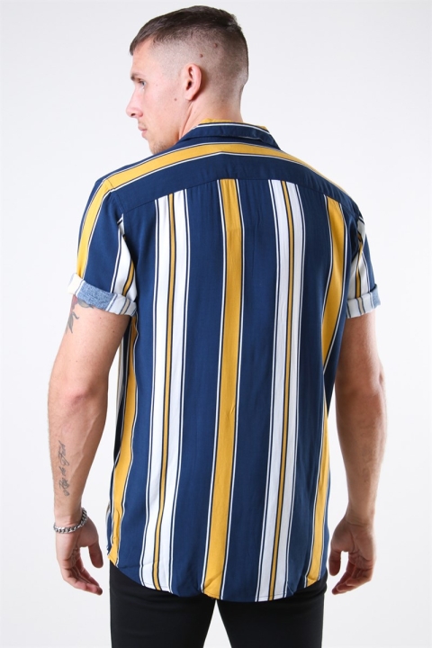 Only & Sons Vilas S/S Reverse Viscose Overhemd Golden Spice Stripes