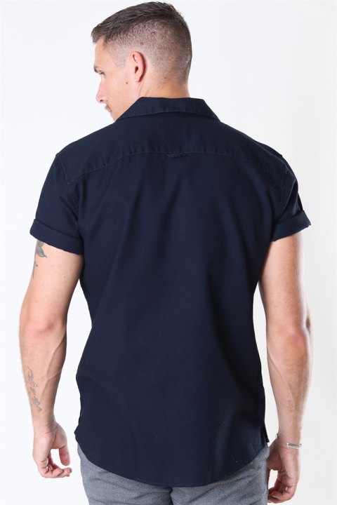 Only & Sons Andrew Waffle Overhemd S/S Dark Navy