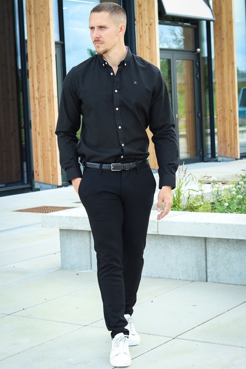 Clean Cut Copenhagen Oxford Stretch Plain L/S Black