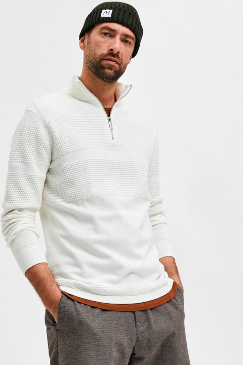 Selected SLHMAINE LS KNIT HALF ZIP  W NOOS Egret