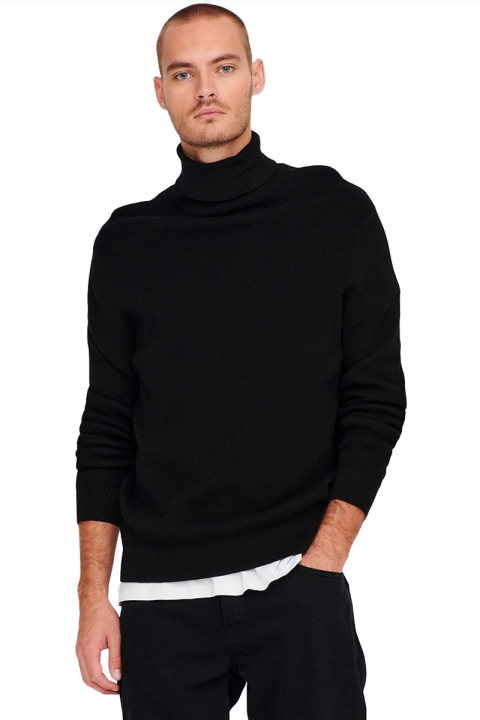 ONLY & SONS PHIL STRUC ROLL NECK KNIT Black