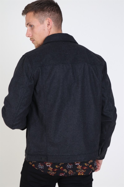 Solid Cool Faux Wool Jas Dark Grey Melange