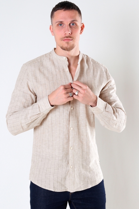 ONLY & SONS ONSCAIDEN LS STRIPE MAO LINEN SHIRT Chinchilla