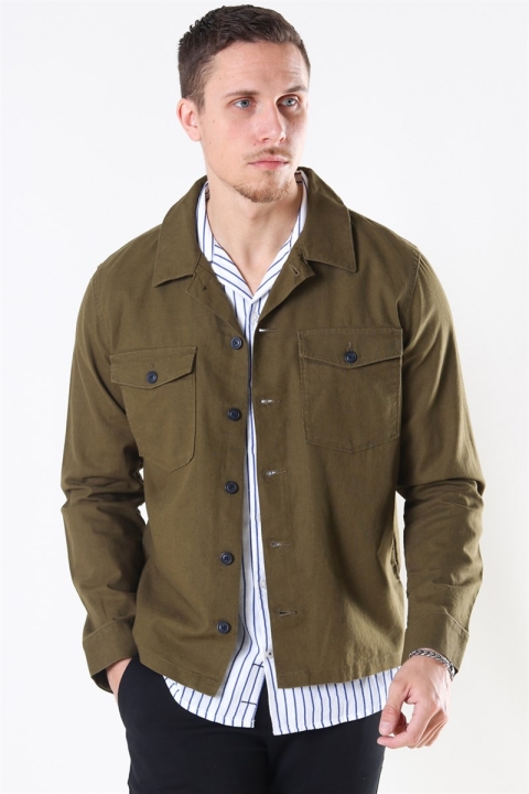 Selected East Linen Overshirt Dark Olive