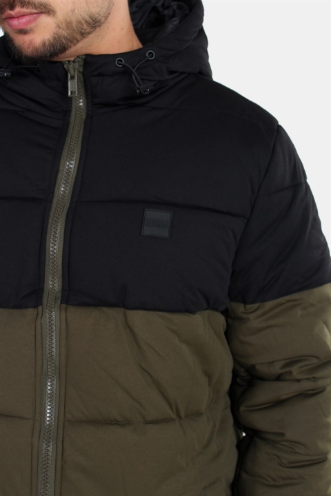 Urban Classics Hooded 2-Tone Puffer Jas Dark Olive/Black