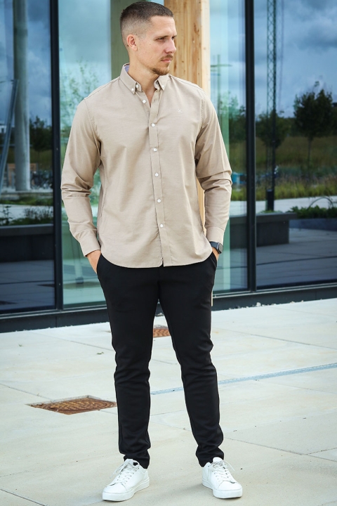 Clean Cut Copenhagen Oxford Stretch Plain L/S Camel