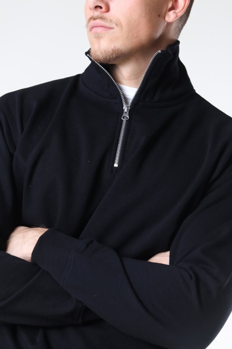 Basic Brand Quarter Zip Sweat Black