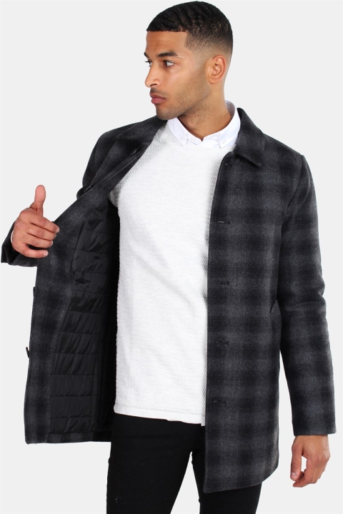 Clean Cut Halmstad Wool Lange Jas Grey Checked