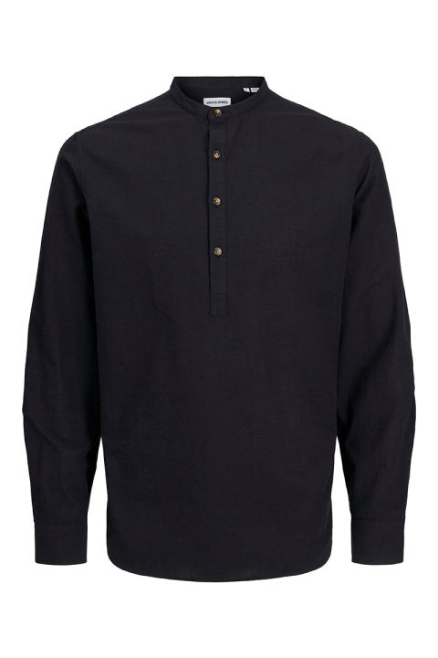 Jack & Jones Summer Half Placket Shirt LS Black