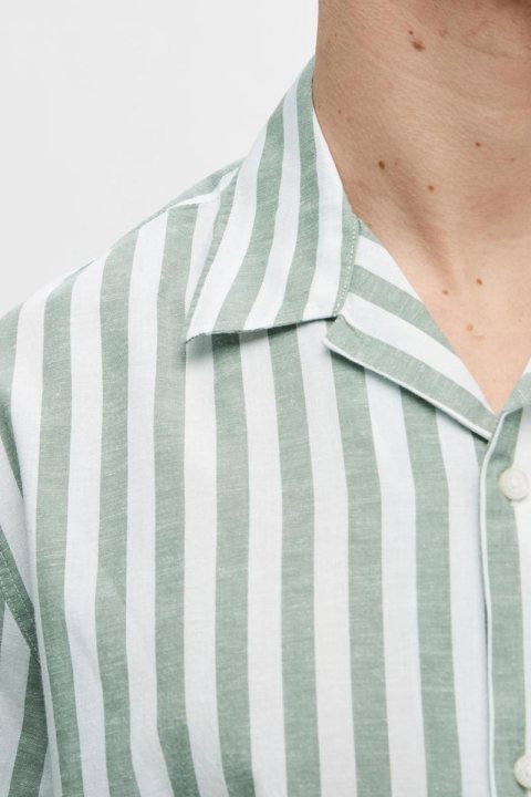 Selected Relax New Linen Shirt SS Resort Desert Sage Stripe