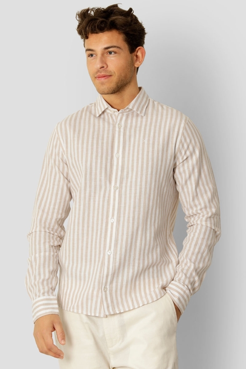 Clean Cut Copenhagen Jamie Cotton Linen Striped Shirt LS Khaki/Ecru