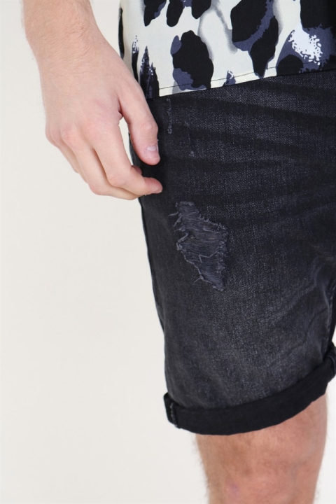 Only & Sons Ply Damage Shorts Black Denim