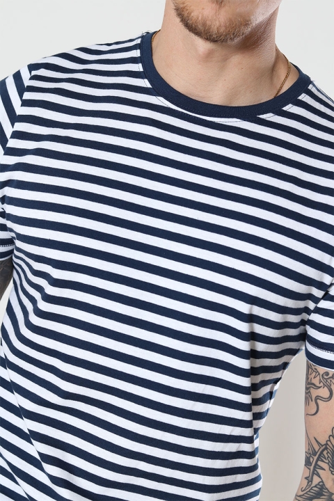 Basic Brand T-shirt Striped Navy/White