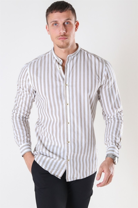 Only & Sons Matthew LS Stripe Manderine Overhemd Chinchilla