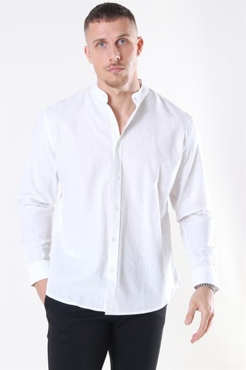 Clean Cut Cotton Linen Mao Overhemd White