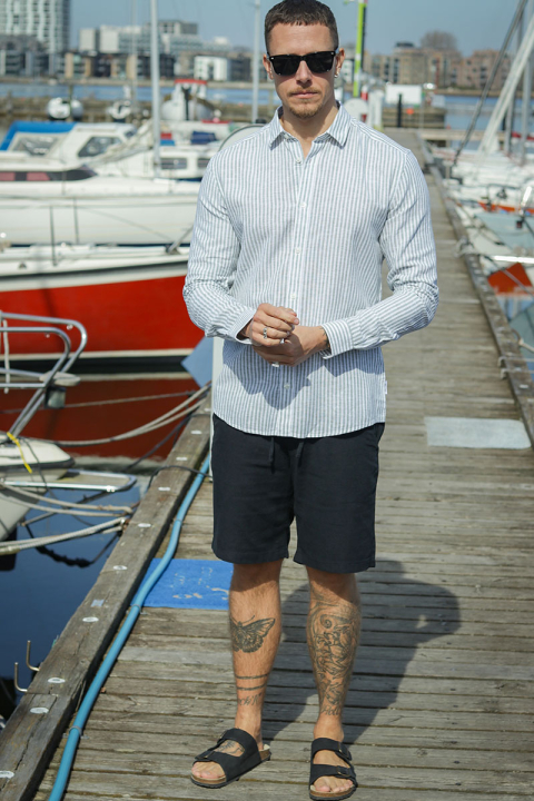 ONLY & SONS Caiden LS Stripe Linen Shirt Sea Spray