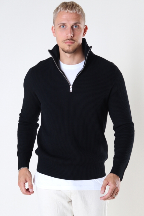 Jack & Jones JPRBLAPERFECT KNIT HIGH NECK ZIP SN Black