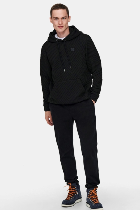 ONLY & SONS ONSRODNEY REG QUILT HOODIE SWEAT Black