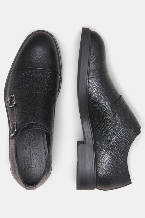 Selected SLHBLAKE LEATHER MONK SHOE B NOOS Black