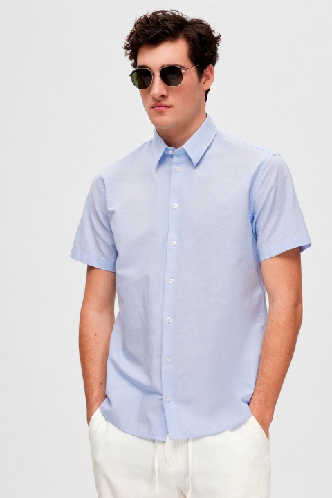 Selected SLHREGNEW-LINEN SHIRT SS CLASSIC Cashmere Blue