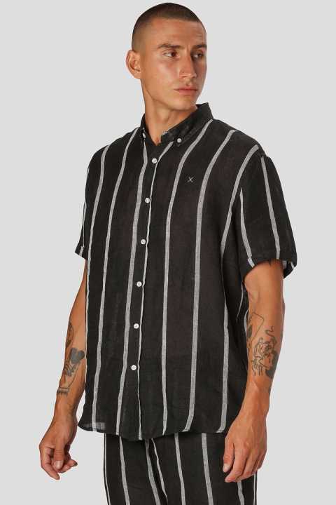Clean Cut Copenhagen Ed Striped linen Shirt S/S Black