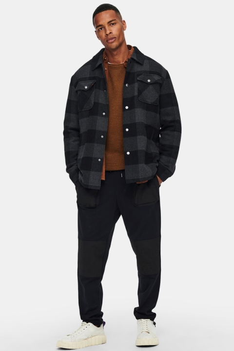 ONLY & SONS ONSCREED LOOSE CHECK WOOL JACKET OTW Black DGM