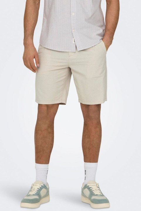 ONLY & SONS Leo Seersucker Shorts Silver Lining