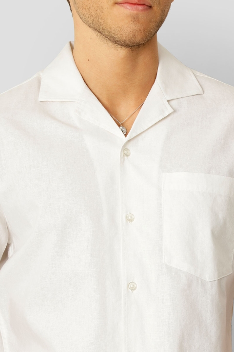 Clean Cut Copenhagen Bowling Cotton Linen Shirt SS White