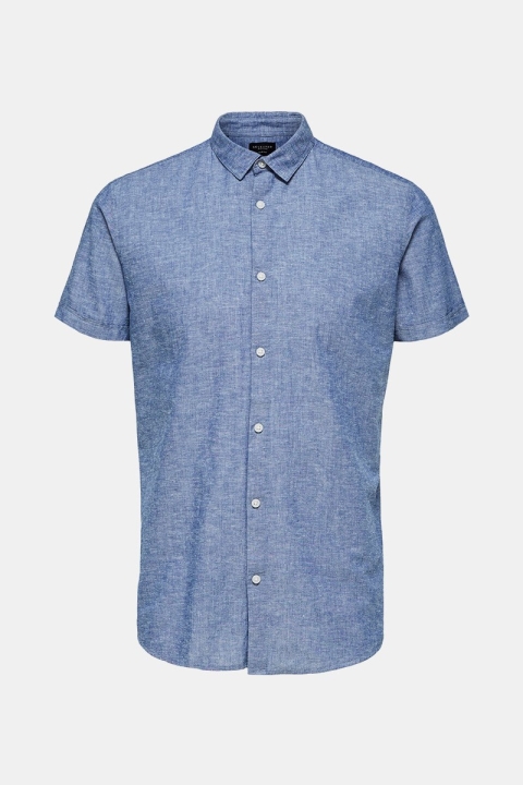 Selected Slim Linen Overhemd SS Classic Medium Blue Melange