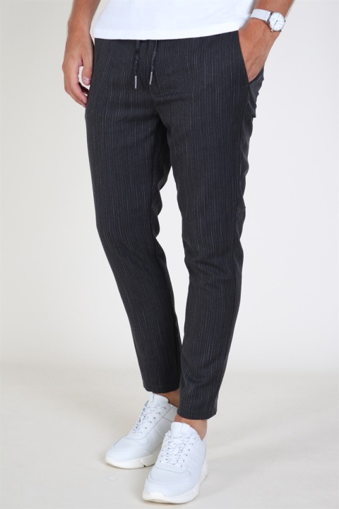 Solid Slim Truc Pinstripe Broek Dark Grey Melange