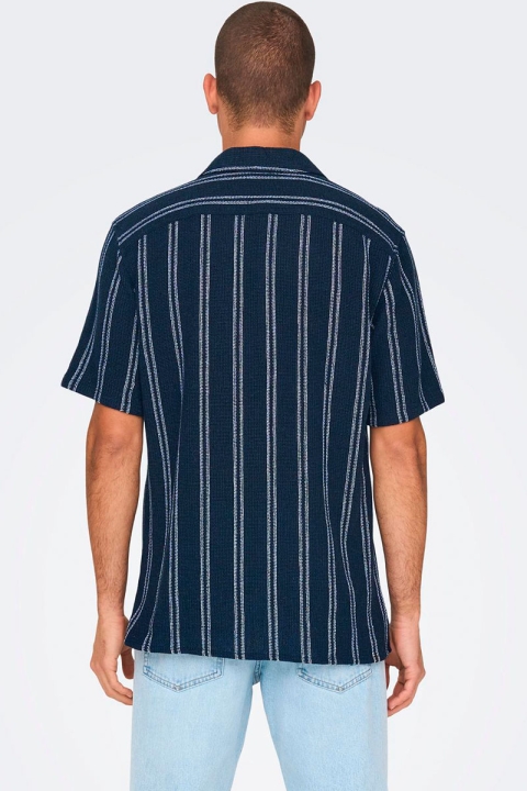 ONLY & SONS Trev Reg Structure Stripe SS Shirt Dark Navy