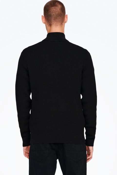 ONLY & SONS PHIL COTTON HALF ZIP KNIT Black