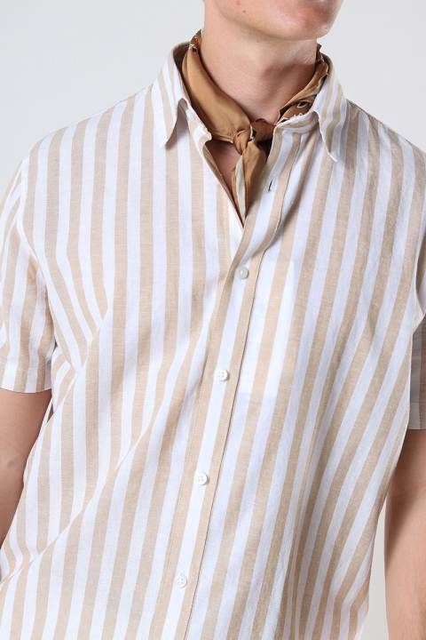 Selected Reg New Linen Shirt SS Stripe Kelp