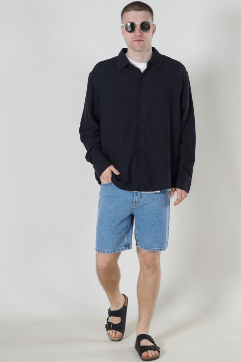 ONLY & SONS Latham LS Linen Structure Shirt Dark Navy