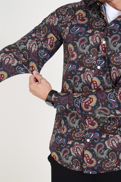 Only & Sons Frederik L/S Paisley Stretch Overhemd Phantom