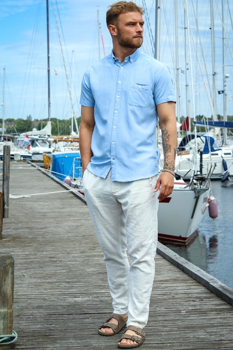 Kronstadt Johan Linen S/S shirt Light Blue