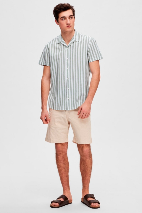 Selected SLHREGNEW-LINEN SHIRT SS RESORT W Desert Sage Stripes