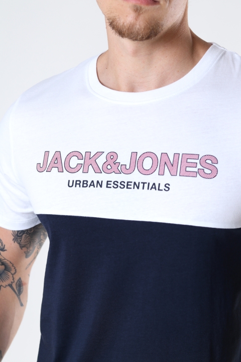 Jack & Jones JJEURBAN BLOCKING TEE SS O-NECK NOOS White Red Dhalia-Navy Print/Slim Fit