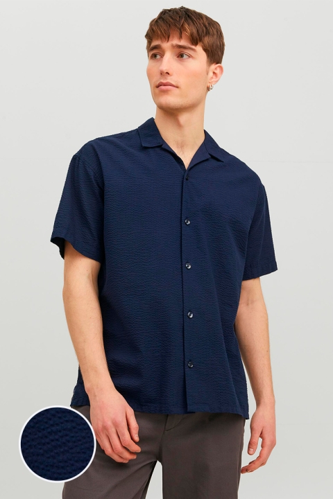 Jack & Jones JORPALMA SEERSUCKER SHIRT SS SN Navy Blazer