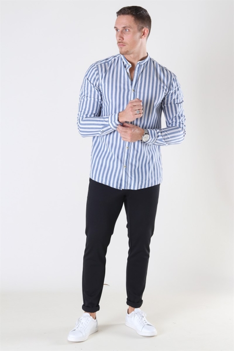 Only & Sons Matthew LS Stripe Manderine Overhemd Dark Blue