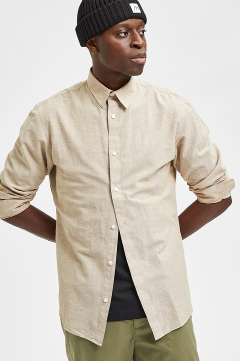 Selected SLHSLIMNEW-LINEN SHIRT LS W NOOS Kelp