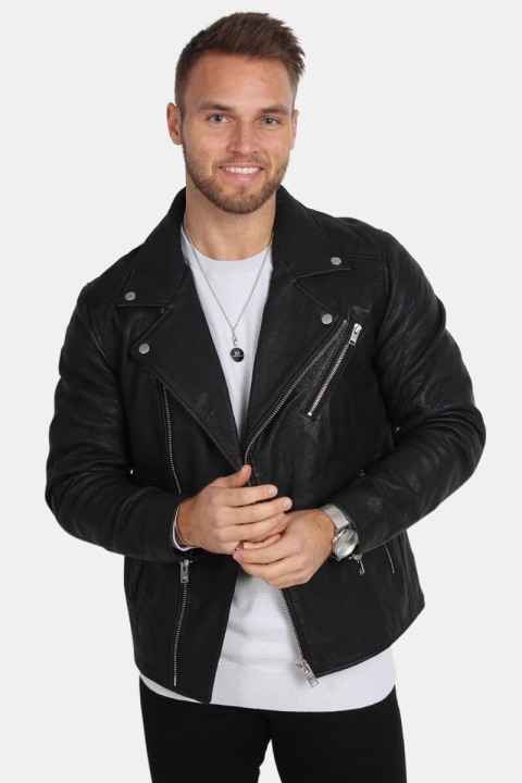 Selected Scott Læder Biker Jas Camp Black