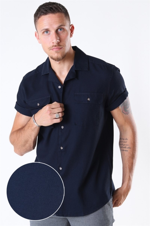 Only & Sons Andrew Waffle Overhemd S/S Dark Navy