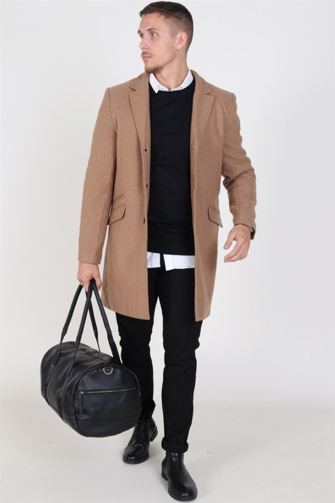 Only & Sons Julian Solid Wool Wollen Jas Camel