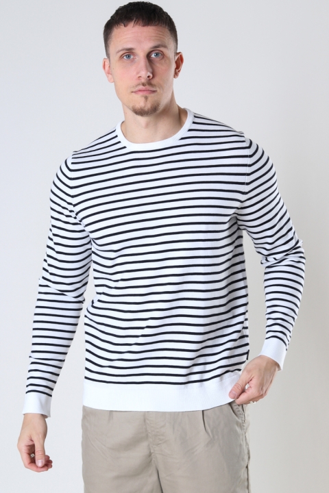 ONLY & SONS ONSKOBY  STRIPE CREW KNIT Star White